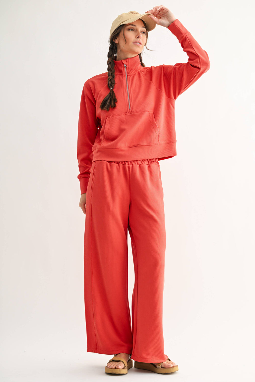 Mono B - Luxe Sand Wash Rib 1/4 Zip Sweater