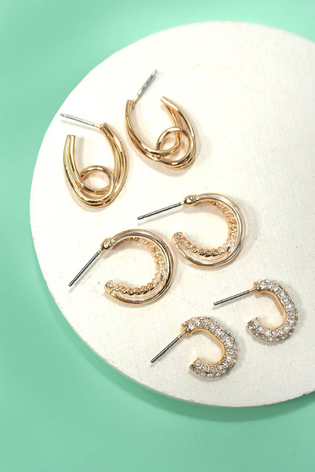 JOSSLYN by wall to wall - TRIO HUGGIE HOOP RHINESTONE TITANIUM POST EARRINGS | 80E5807