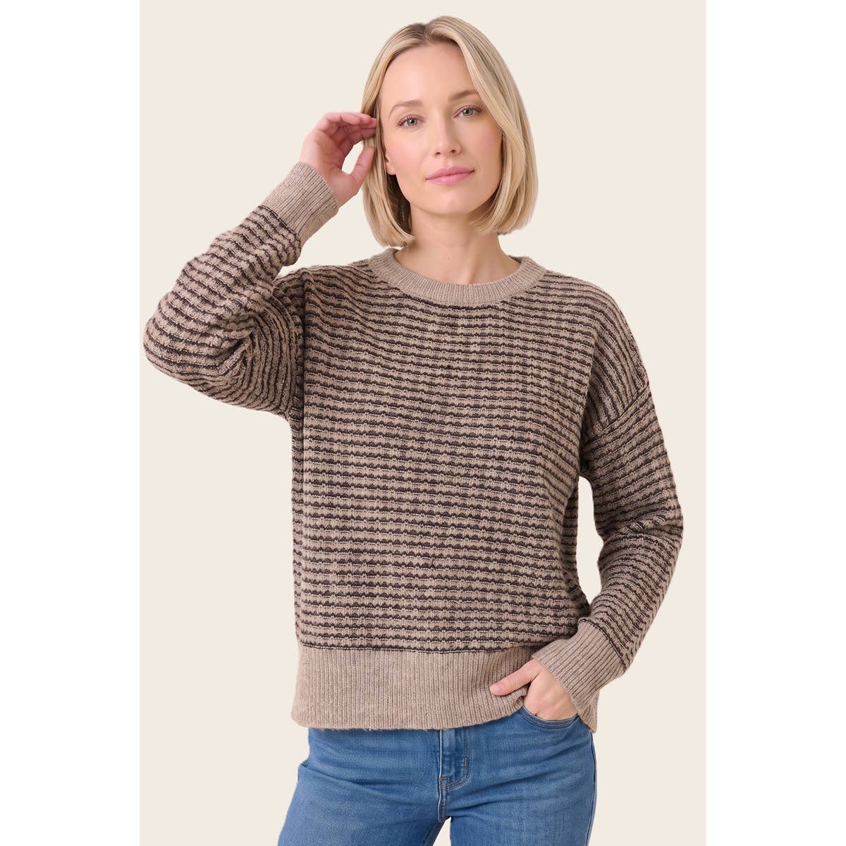 STACCATO - WAFFLE TEXTURE STRIPED SWEATER