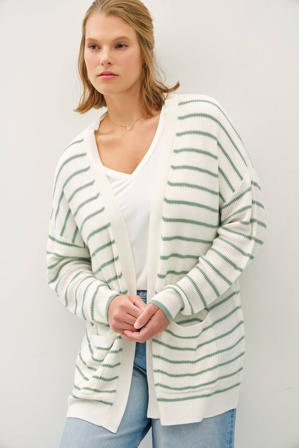 Be Cool - PLUS SIZE CLASSIC STRIPED OPEN CARDIGAN