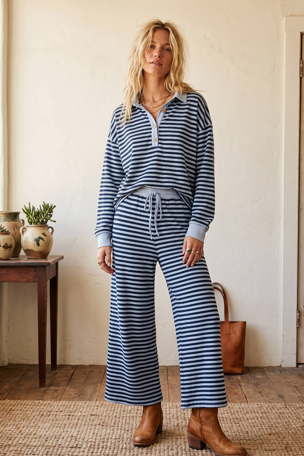 Sewn and Seen - Soft Touch Lightweight Stripe Wide Leg Set