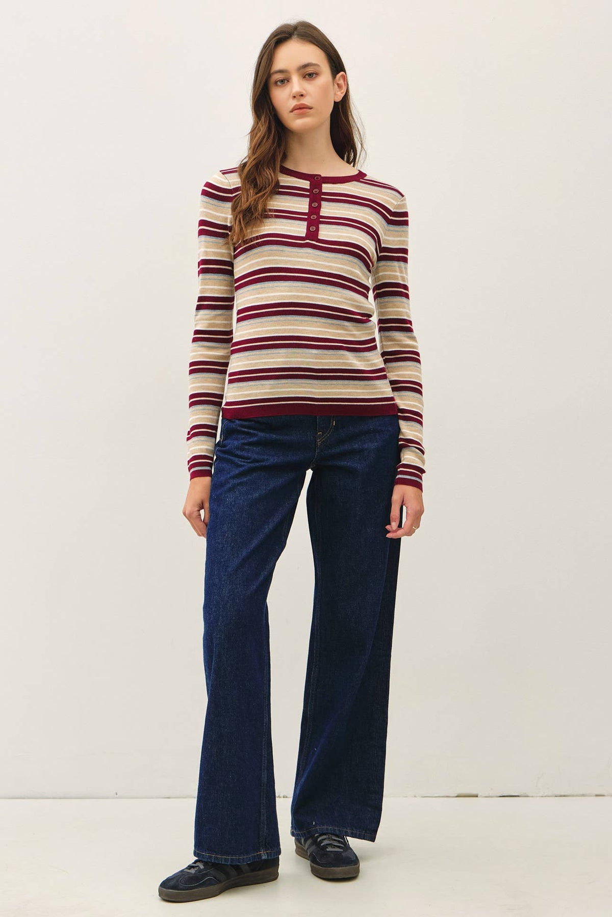 STRIPED HENLEY SWEATER