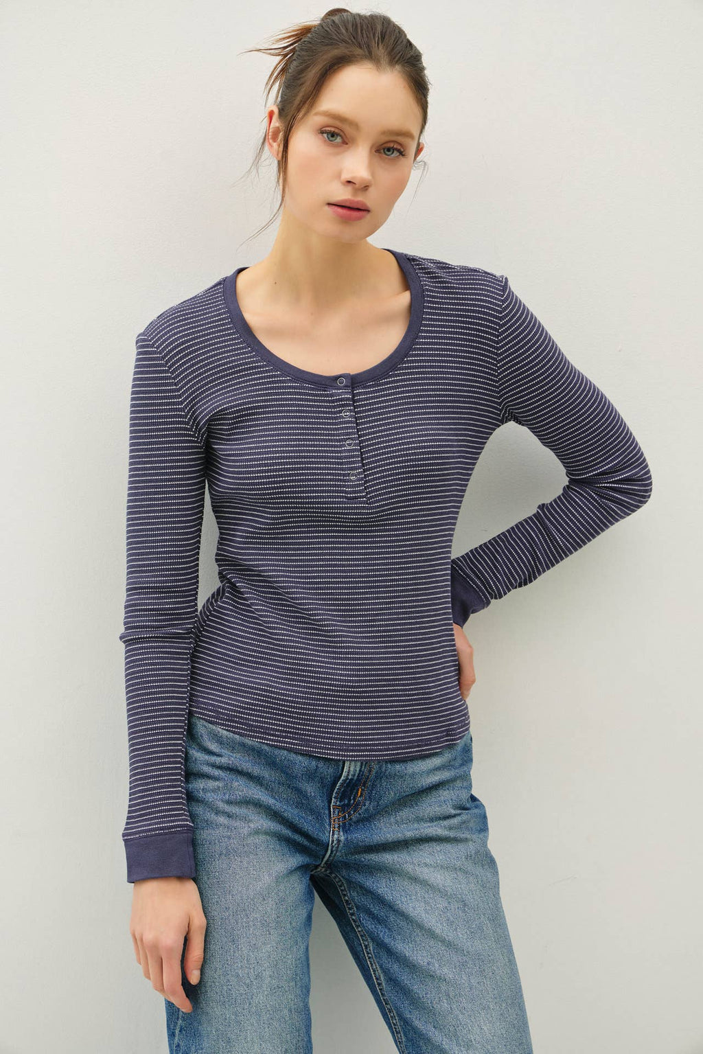Be Cool - STITCHED THERMAL HENLEY NECK TOP