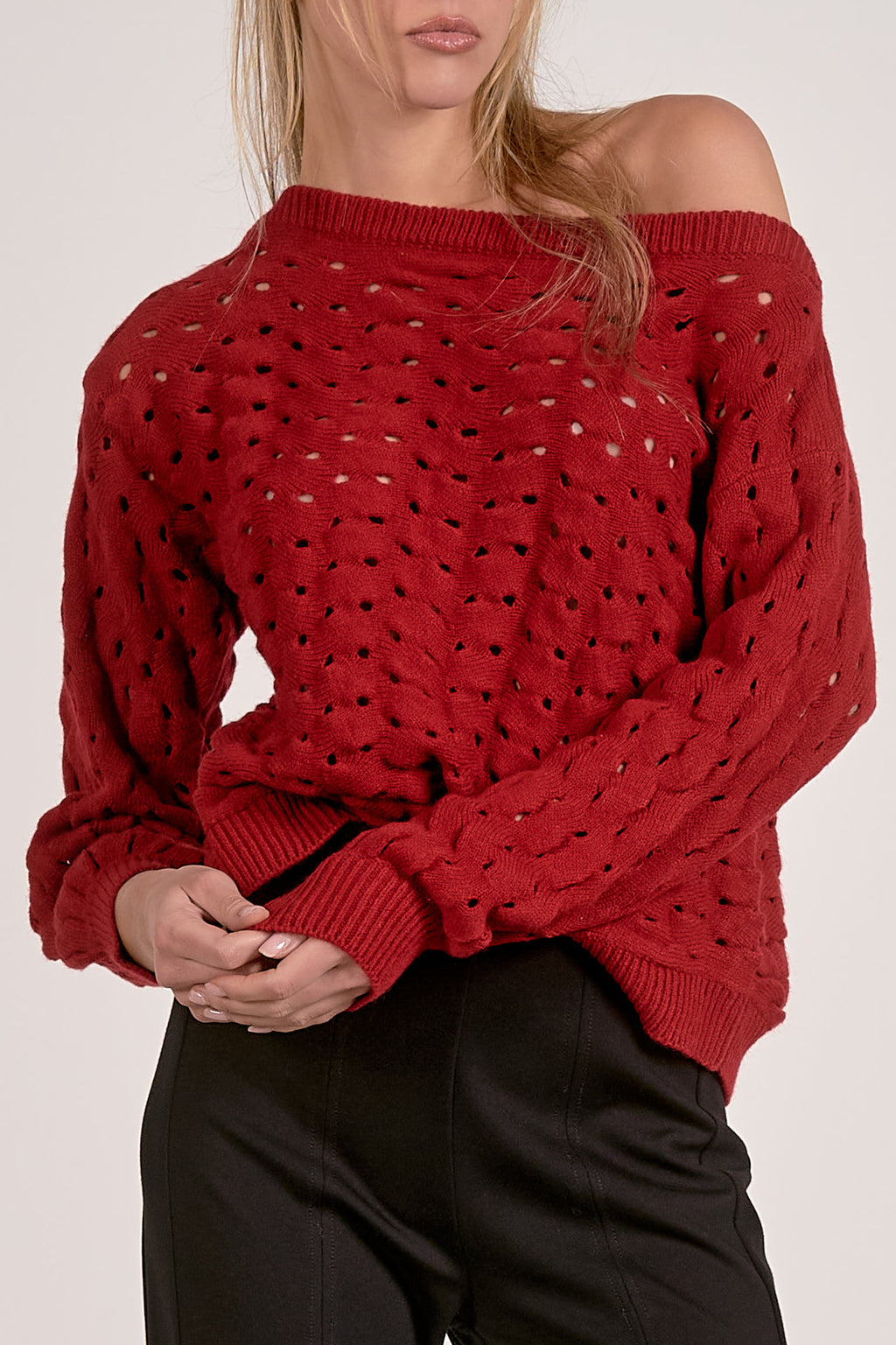 Wide Neck Open Knit Sweater