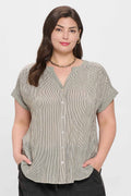 PINSTRIPE SHORT CUFF SLEEVE BUTTON DOWN SHIRT