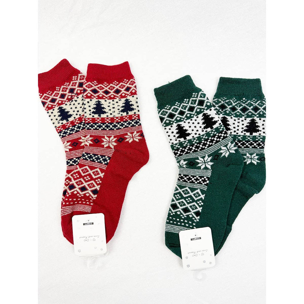 Love and Repeat - SnowFlake and Tree Print Cozy Cabin Socks