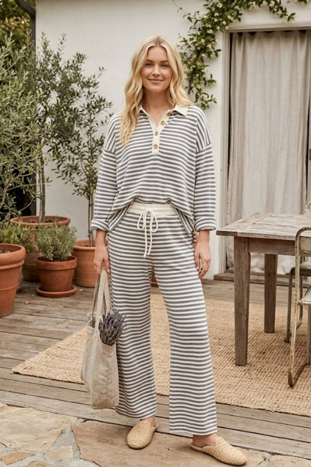 Sewn and Seen - Soft Touch Lightweight Stripe Wide Leg Set
