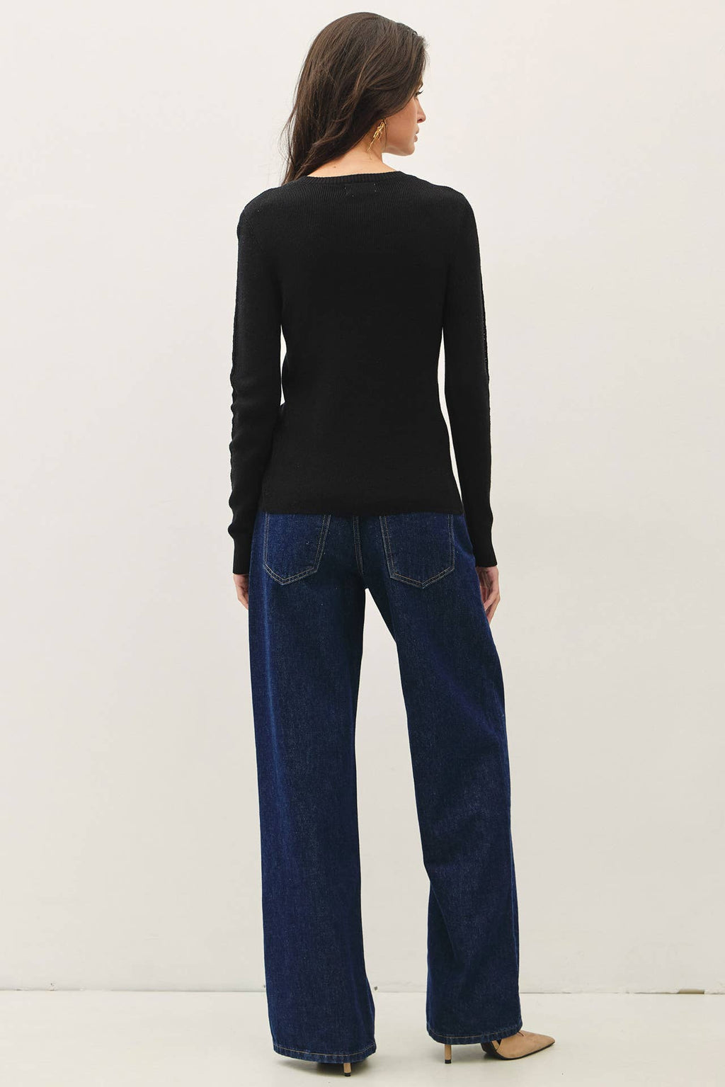 Be Cool - CROCHET SLEEVE POINTELLE FINE SWEATER