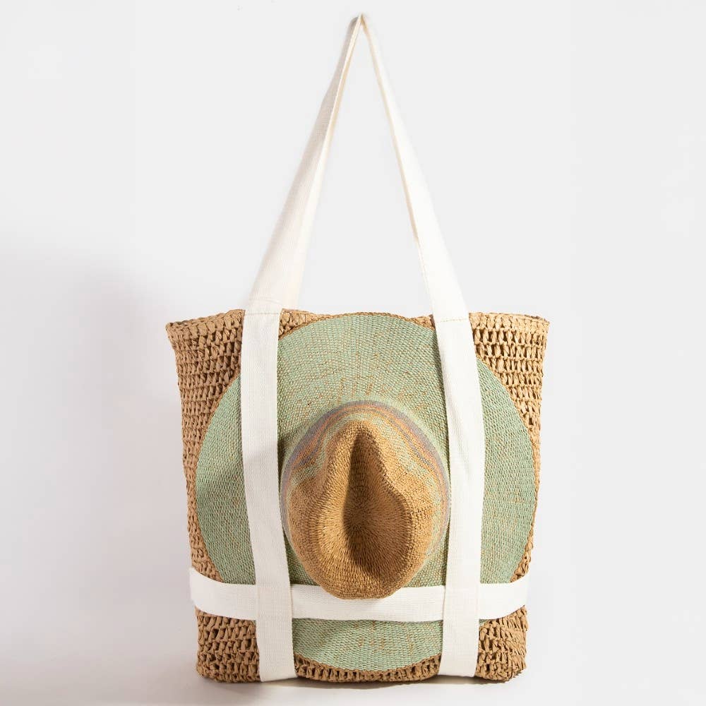 Collections by Fame Accessories - Straw Braided Hat Carrier Tote Bag