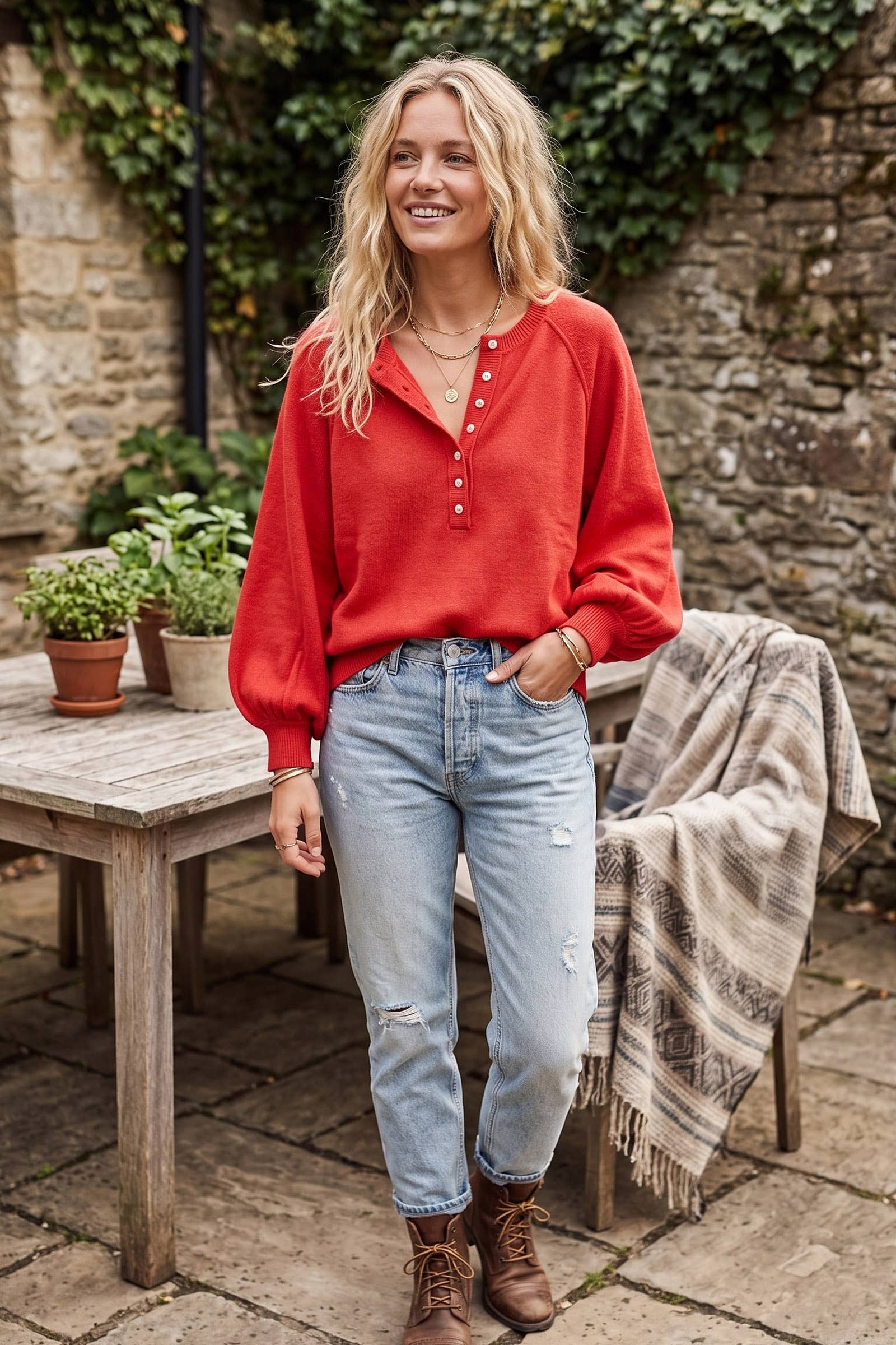 Sewn and Seen - Henley Balloon Sleeve Sweater Top