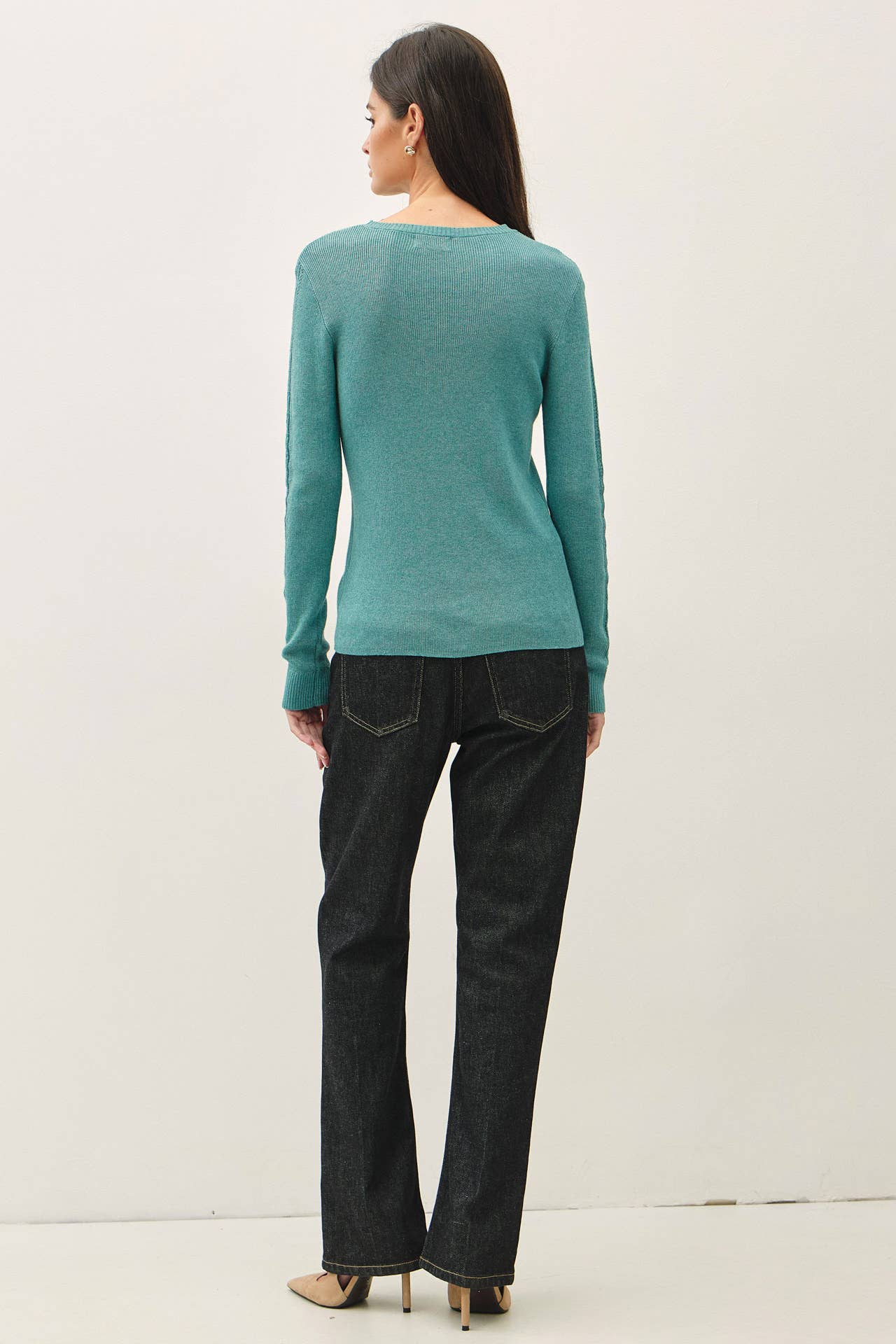 Be Cool - CROCHET SLEEVE POINTELLE FINE SWEATER