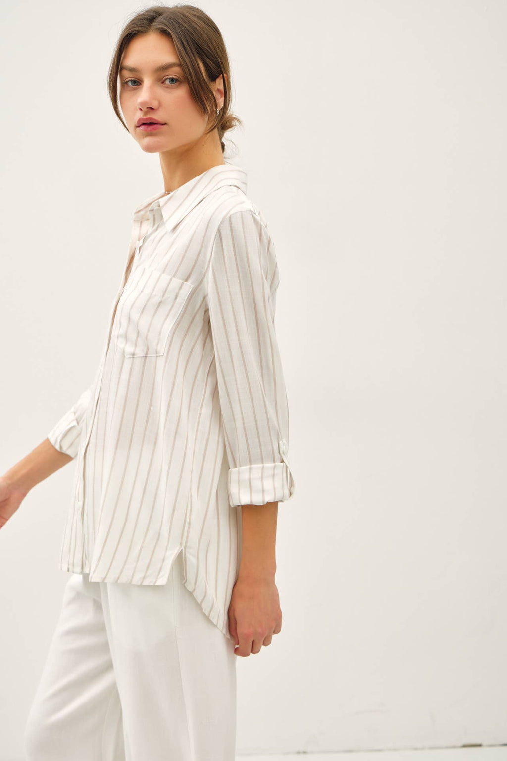 Be Cool - LIGHWEIGHT VERTICAL STRIPE BUTTON UP SHIRT