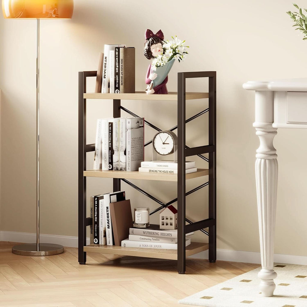 ShipItFurniture - 3 Tier Industrial Metal Bookcase Rustic Etagere Shelf Light Coffee