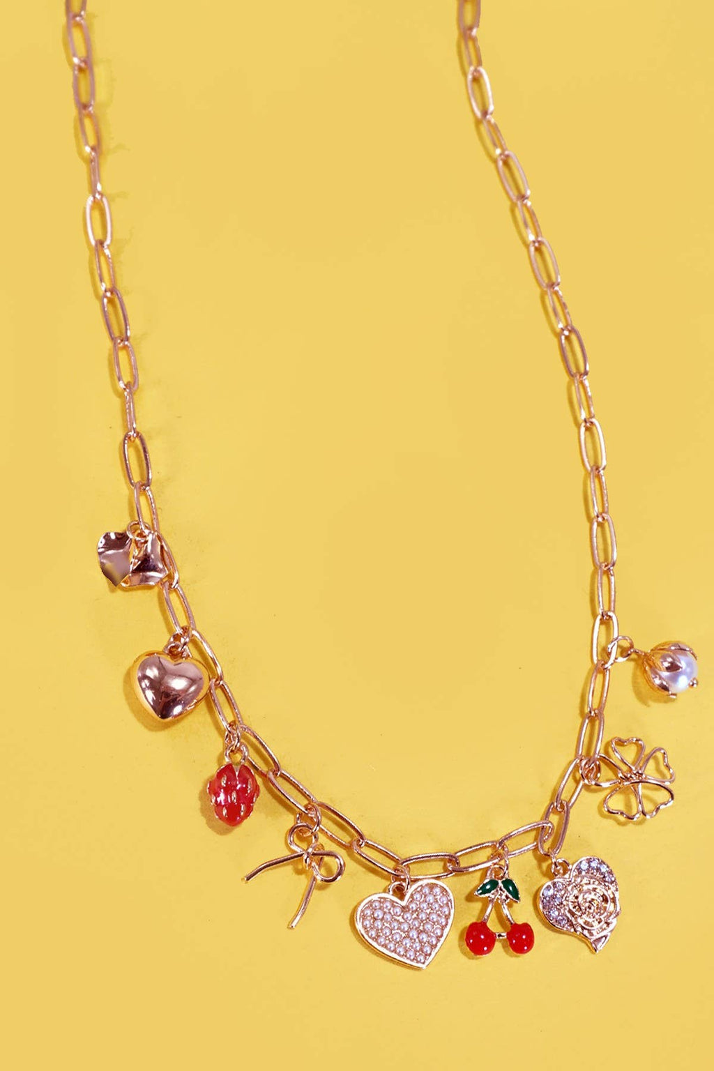 JOSSLYN by wall to wall - MULTI CHARM BOW CHERRY HEART NECKLACE | 80N1190