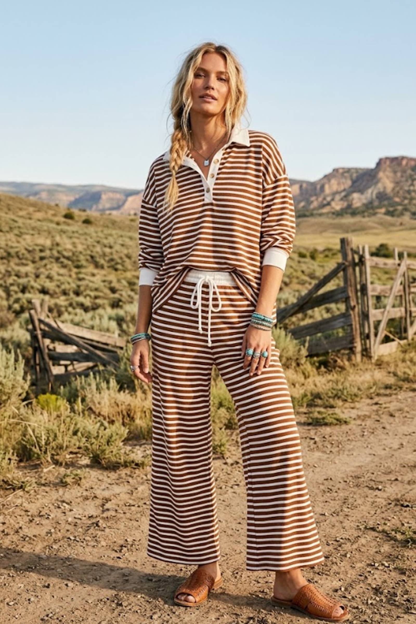Sewn and Seen - Soft Touch Lightweight Stripe Wide Leg Set