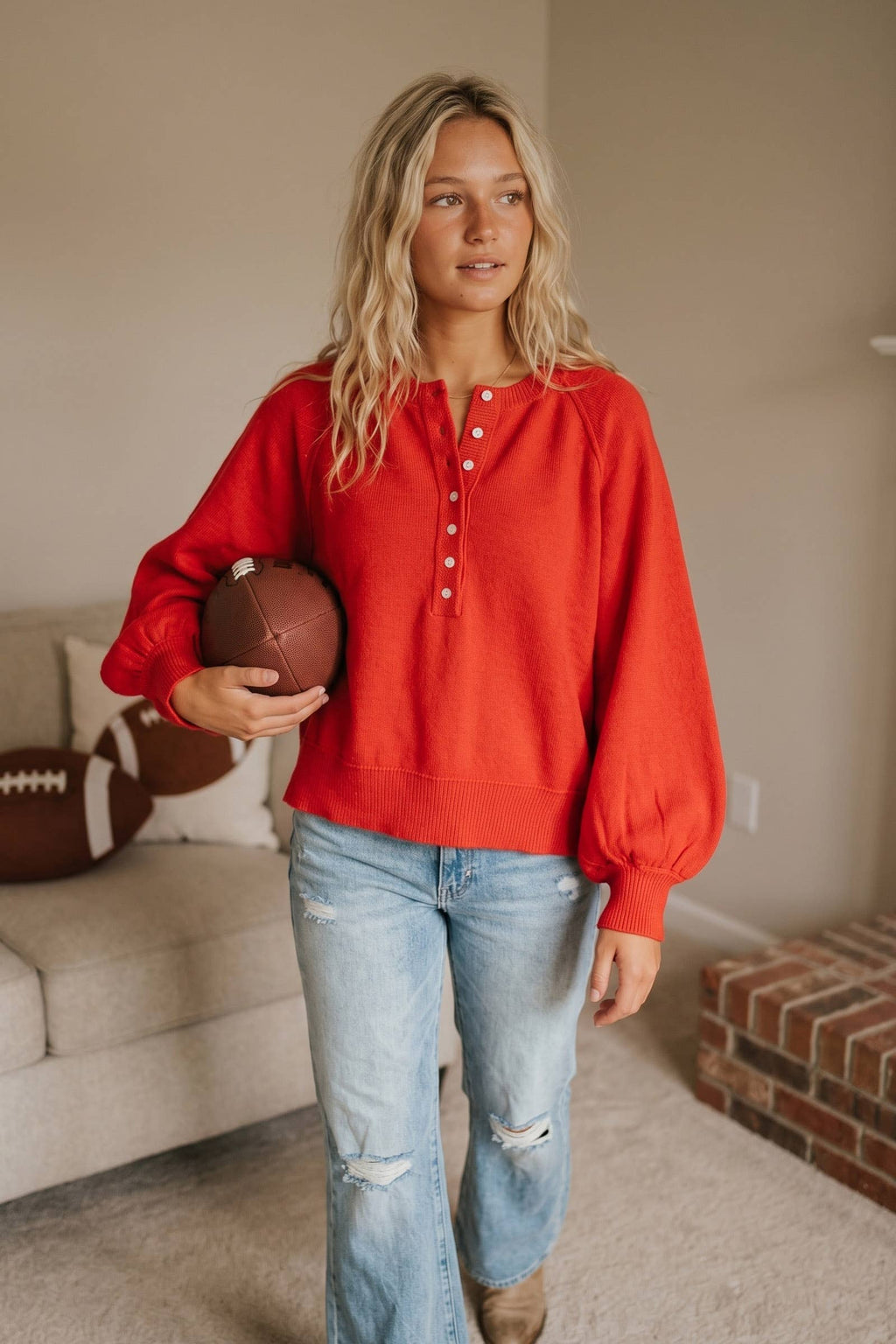 Sewn and Seen - Henley Balloon Sleeve Sweater Top