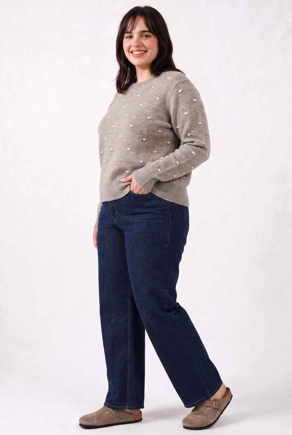 Be Cool - [PLUS] COZY DOTTED KNIT CREWNECK SWEATER