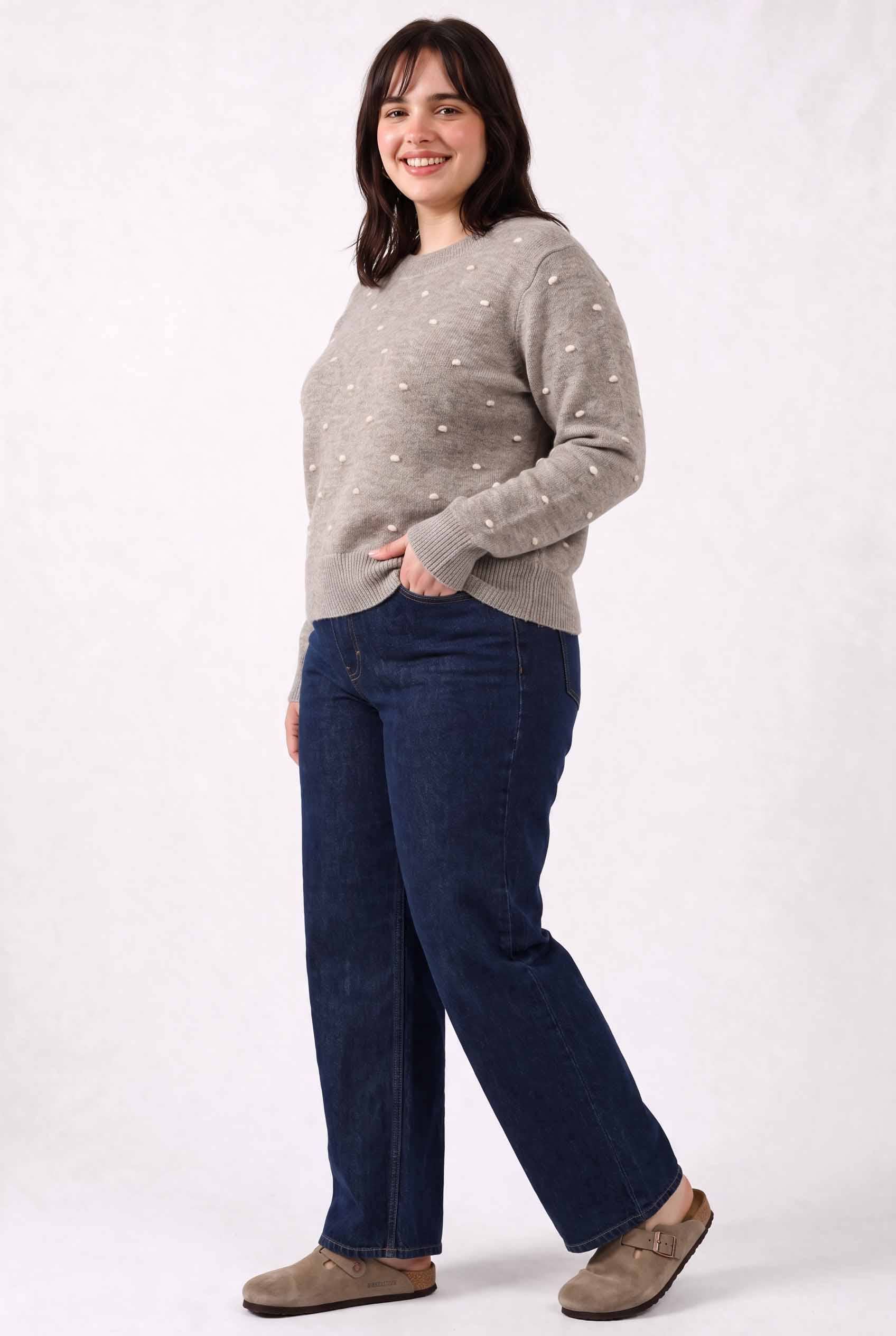 Be Cool - [PLUS] COZY DOTTED KNIT CREWNECK SWEATER