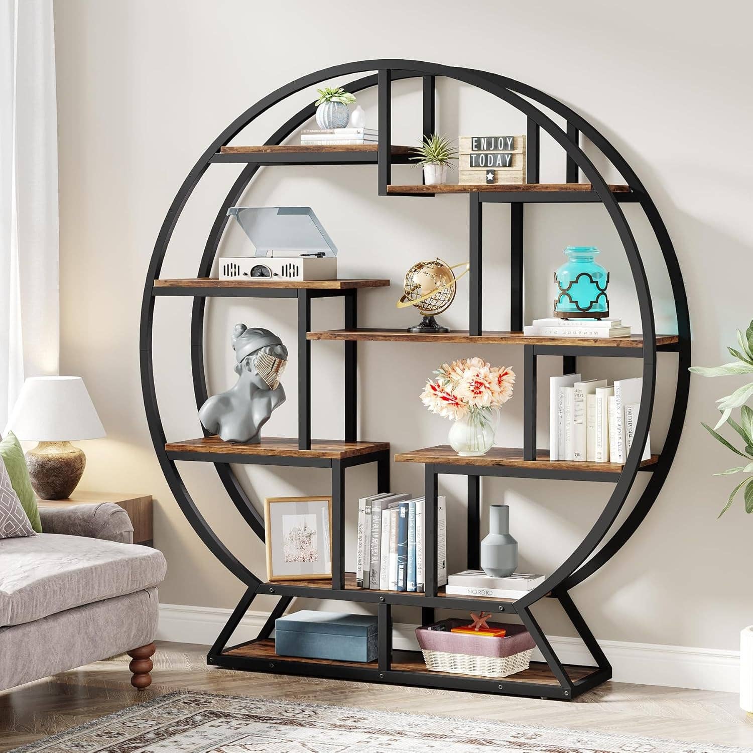 ShipItFurniture - 63 Inch Round Etagere Bookcase Staggered Shelving System
