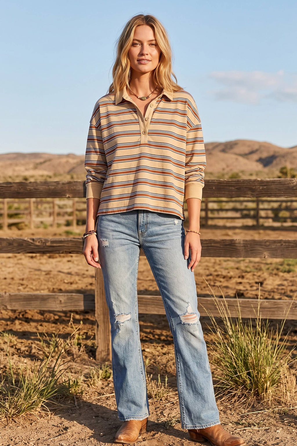 Sewn and Seen - Oversized Striped Lightweight Polo Top