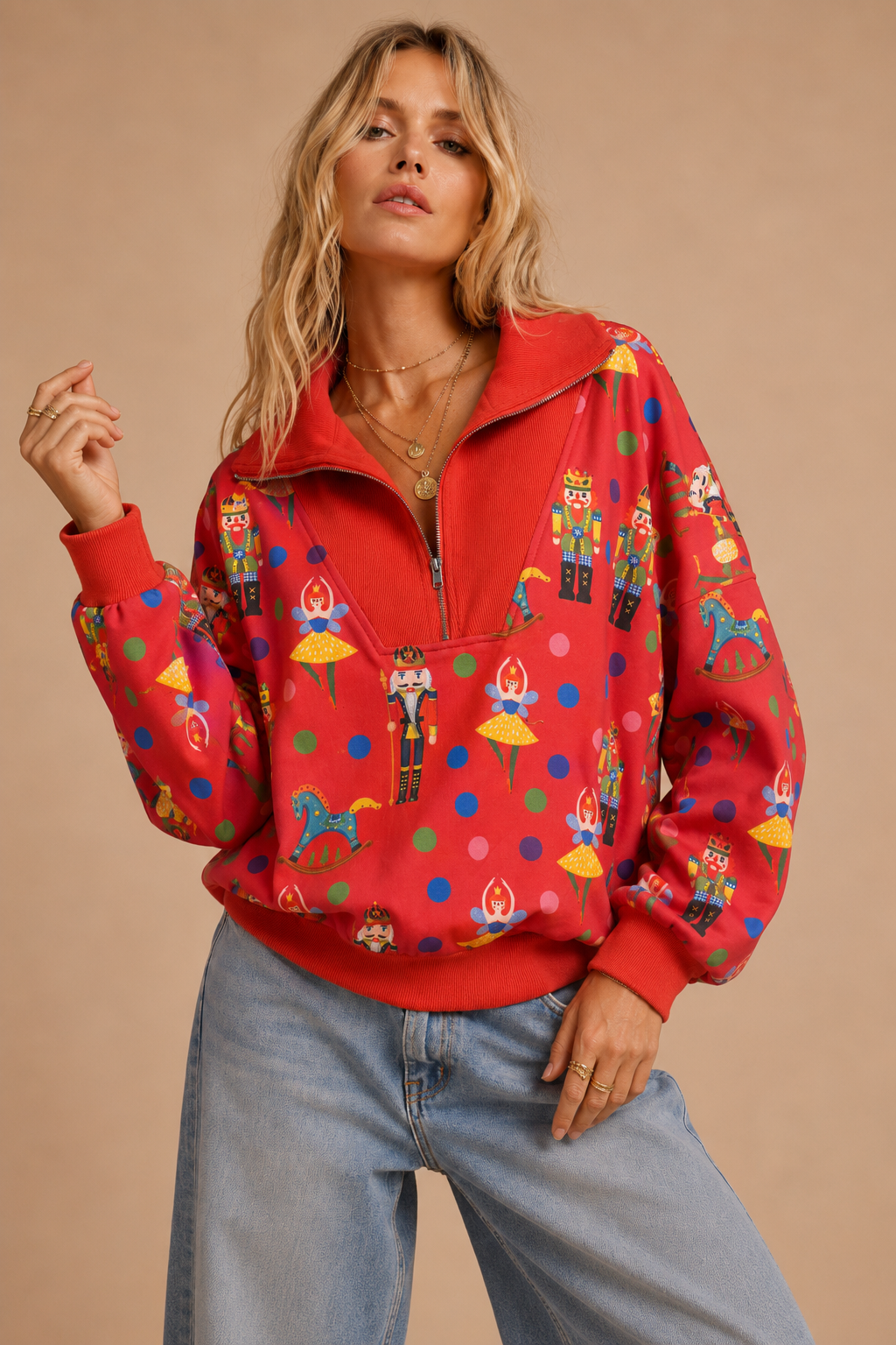 J.NNA - Nutcracker Print Quarter-Zip Sweatshirt