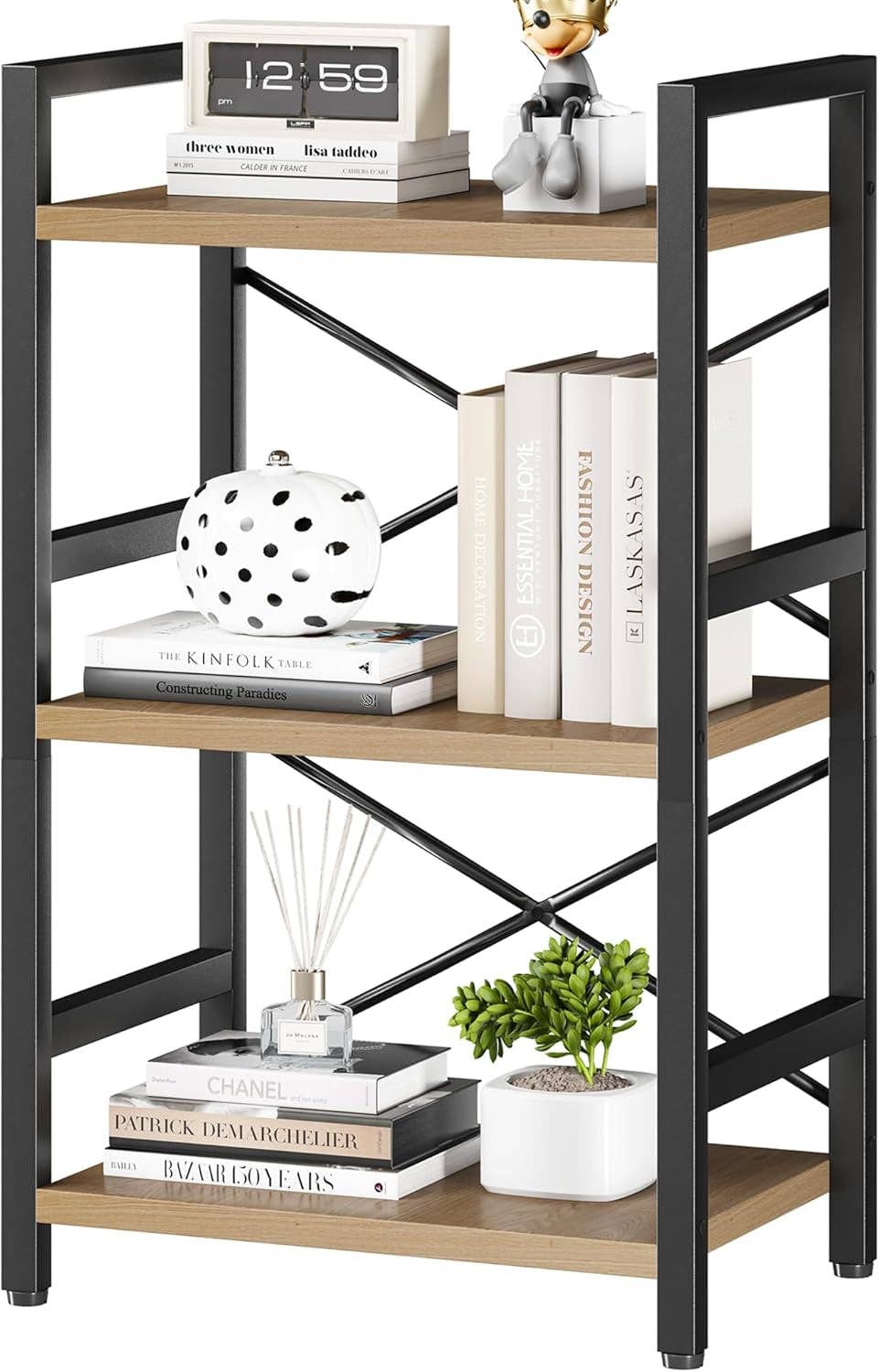 ShipItFurniture - 3 Tier Industrial Metal Bookcase Rustic Etagere Shelf Light Coffee