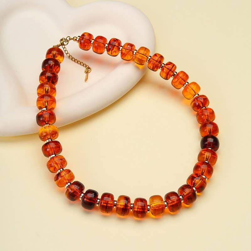 Amber-Tone Barrel Bead Necklace | 40NK9767