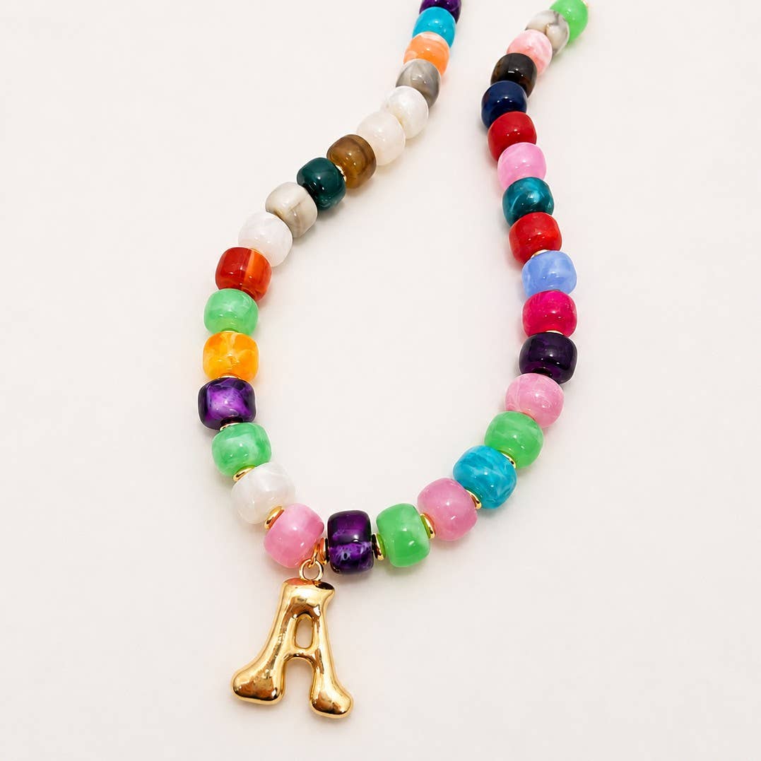 Beaded Initial Charm Necklace| 40NK9655