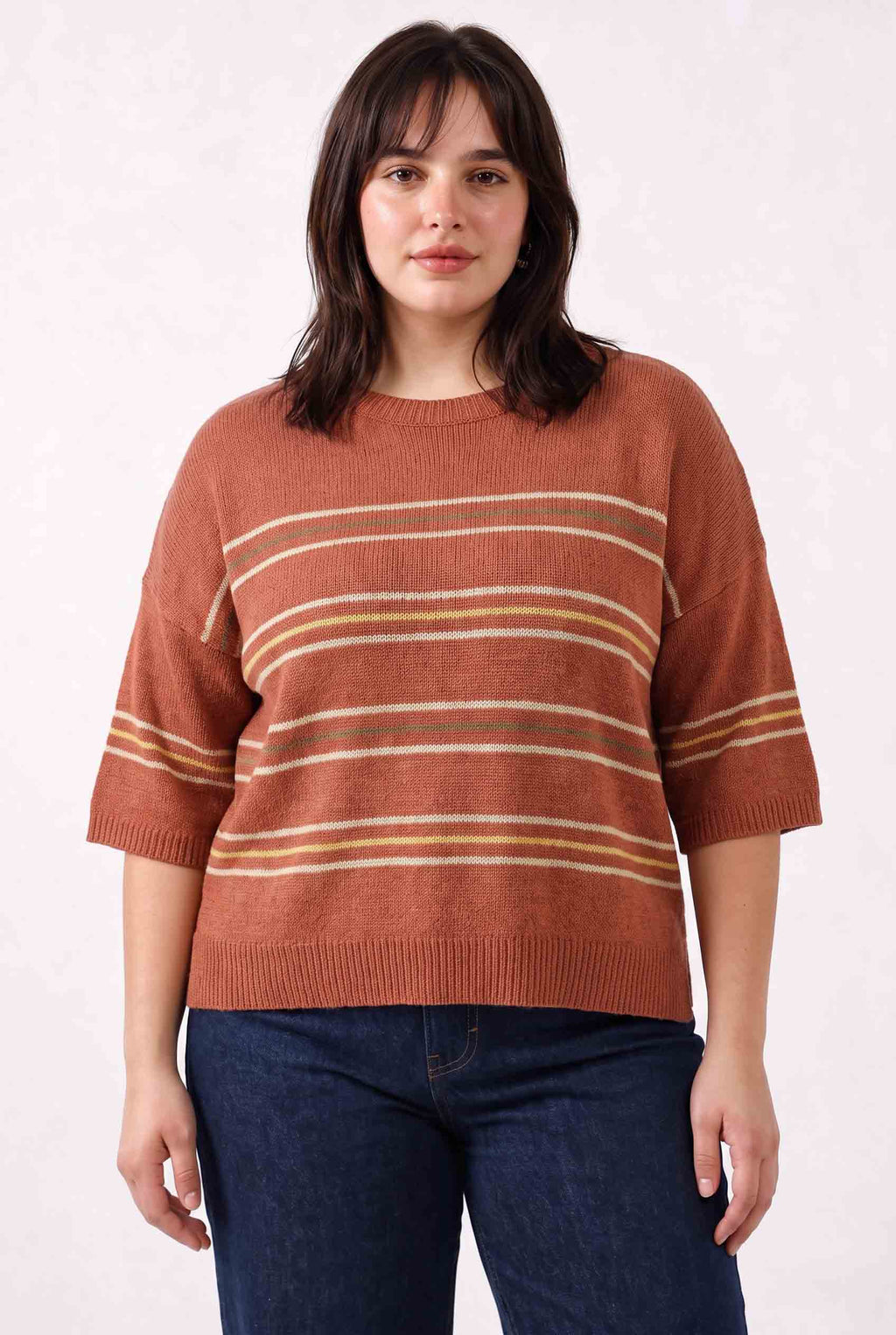 Be Cool - [PLUS] OVER SIZED DROP SHOULDER STRIPED SWEATER