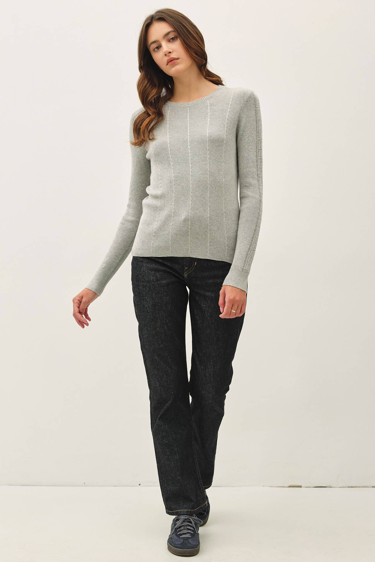 Be Cool - CROCHET SLEEVE POINTELLE FINE SWEATER
