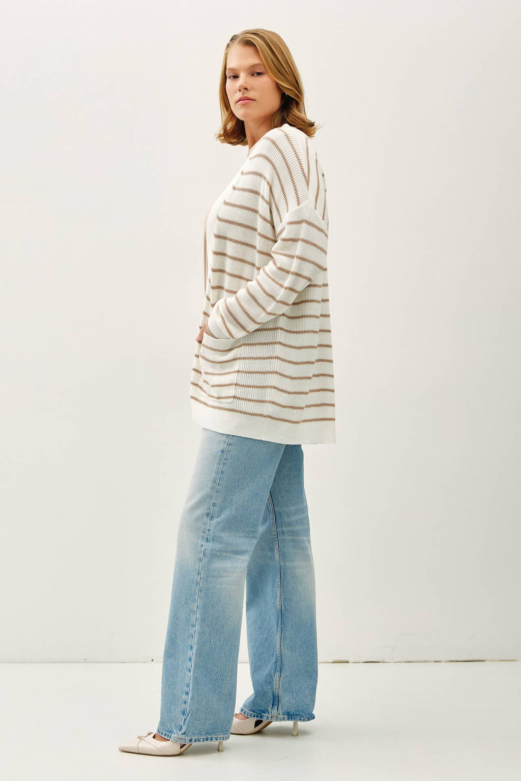 Be Cool - PLUS SIZE CLASSIC STRIPED OPEN CARDIGAN