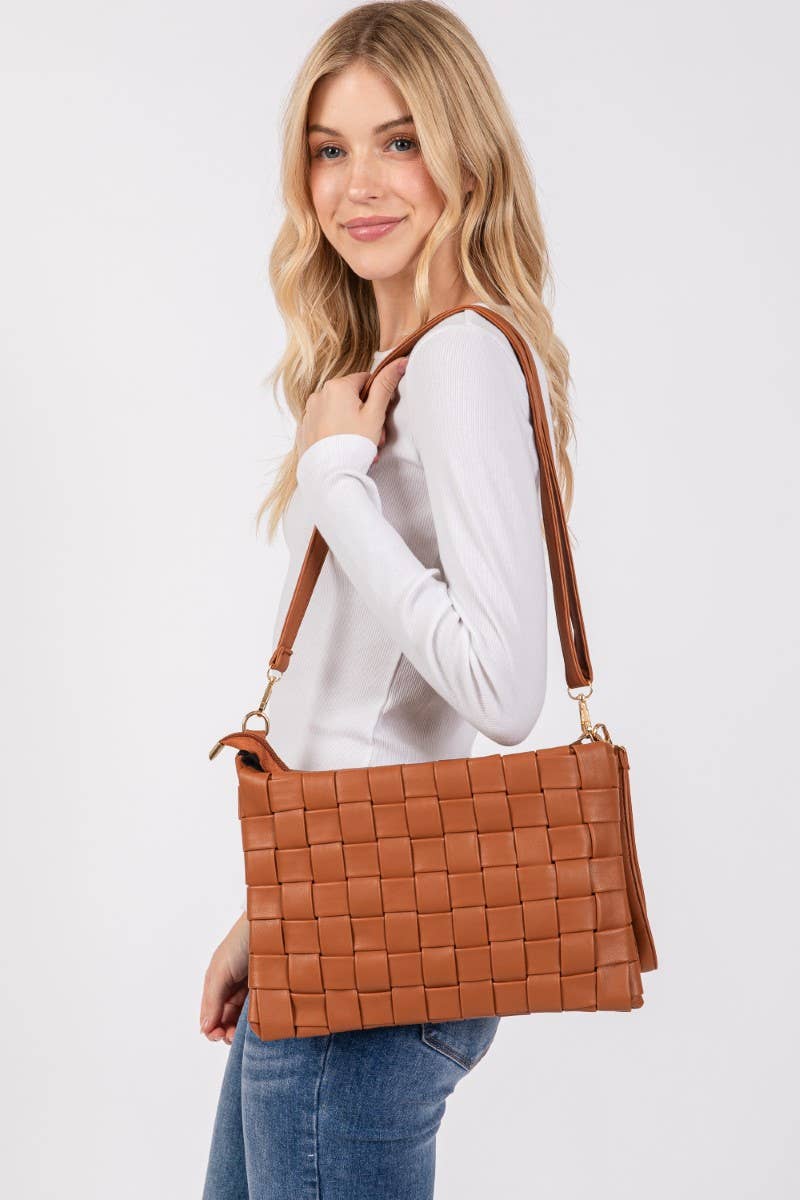 Leather Basket Weave Hand Bag