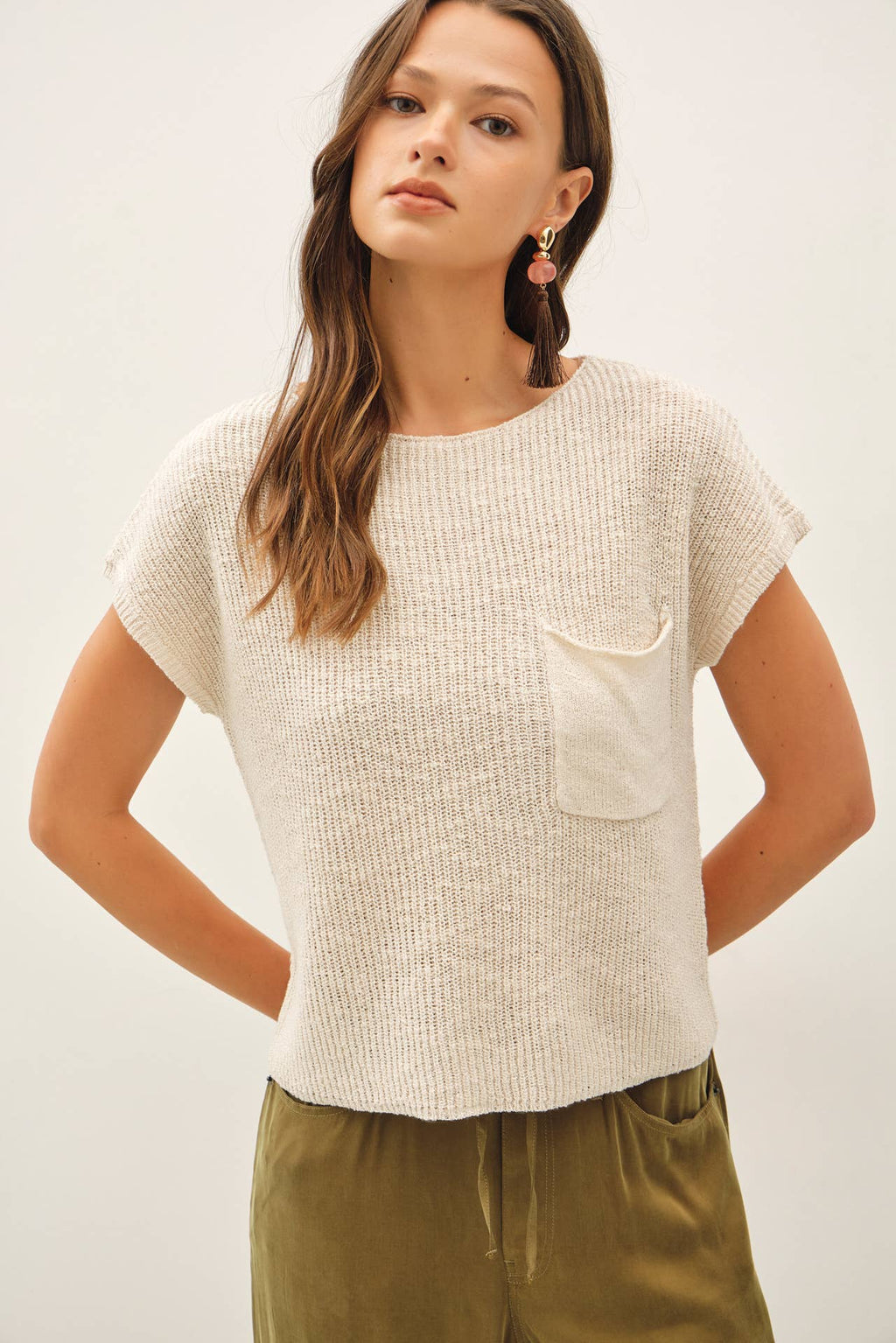 Be Cool - [NEW COLOR] PATCH POCKET DOLMAN CAP SLEEVE BOXY KNIT