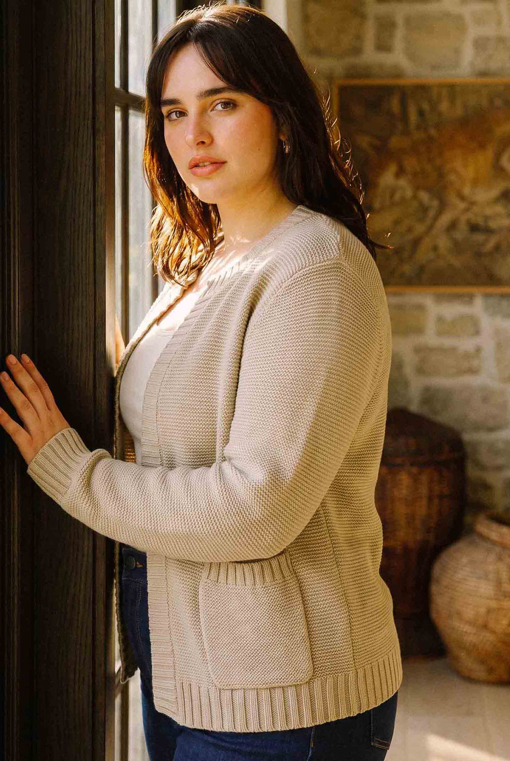 Be Cool - [PLUS] OPEN CARDIGAN WITH RIBBED EDGES