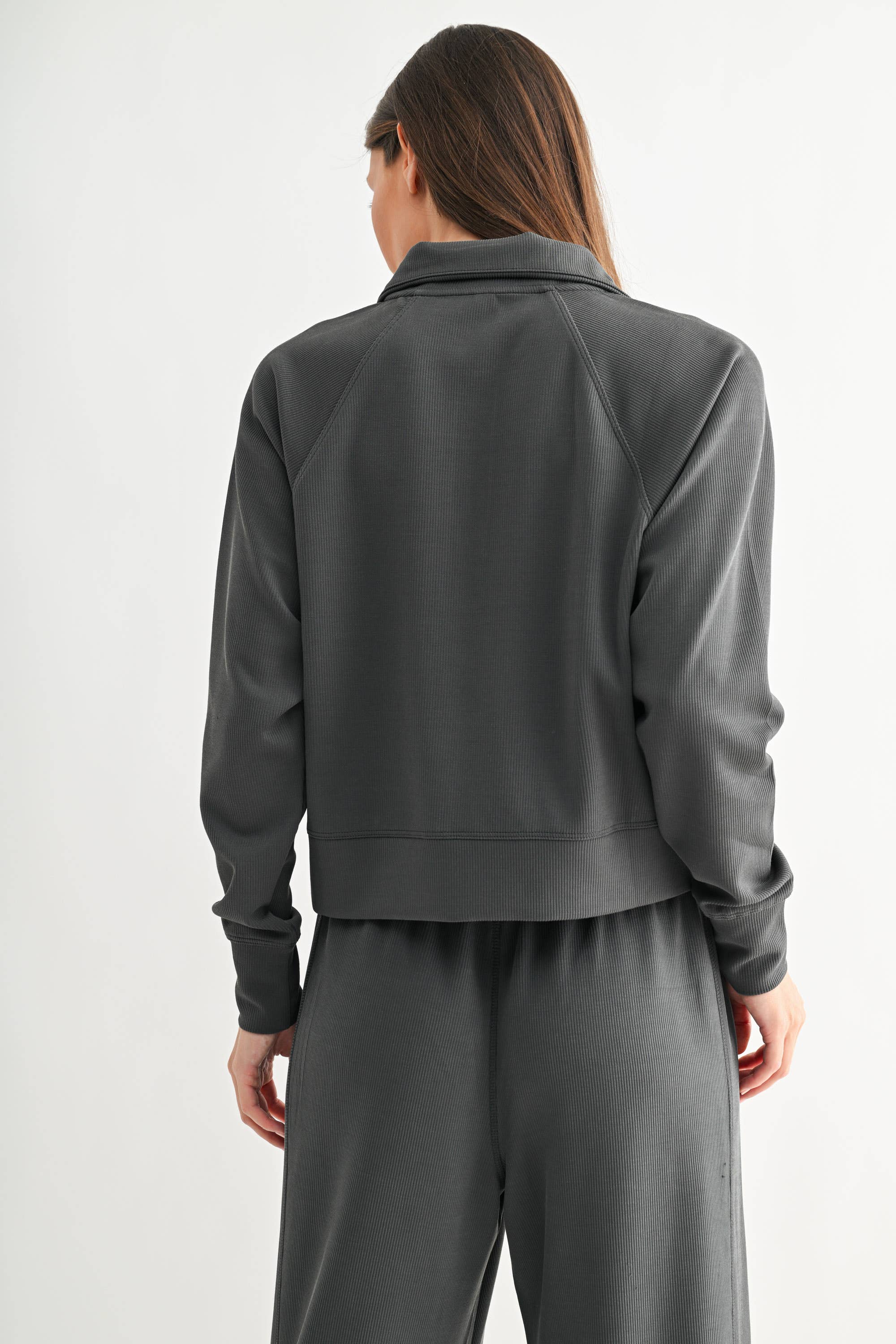 Mono B - Luxe Sand Wash Rib 1/4 Zip Sweater