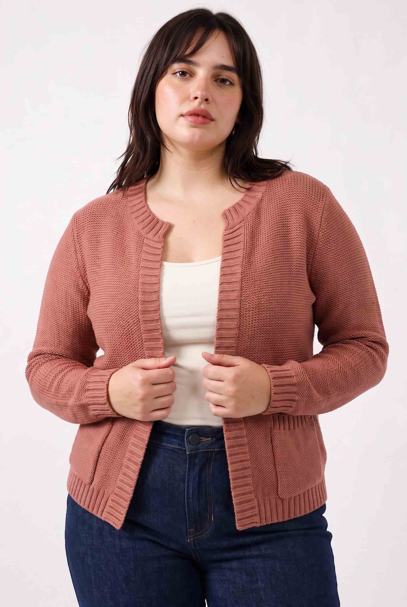 Be Cool - [PLUS] OPEN CARDIGAN WITH RIBBED EDGES