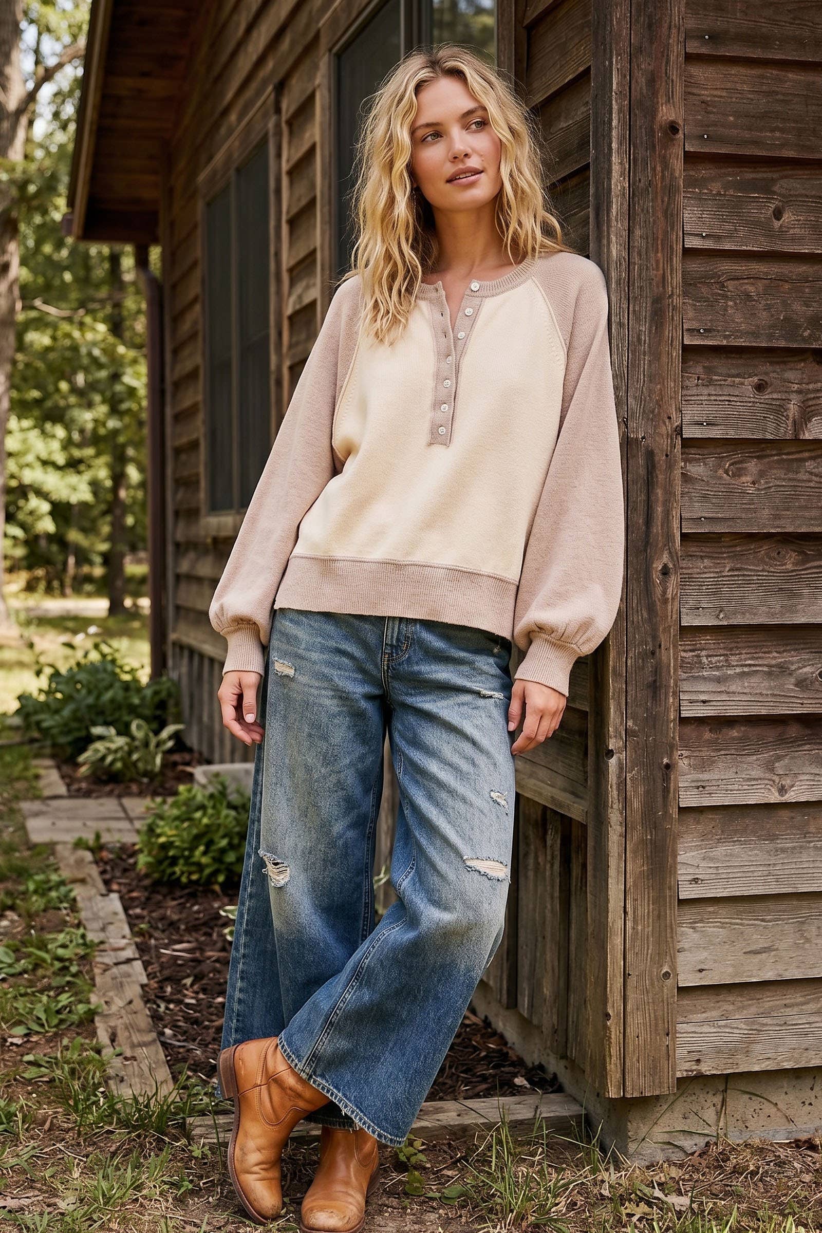 Sewn and Seen - Color Block Henley Sweater