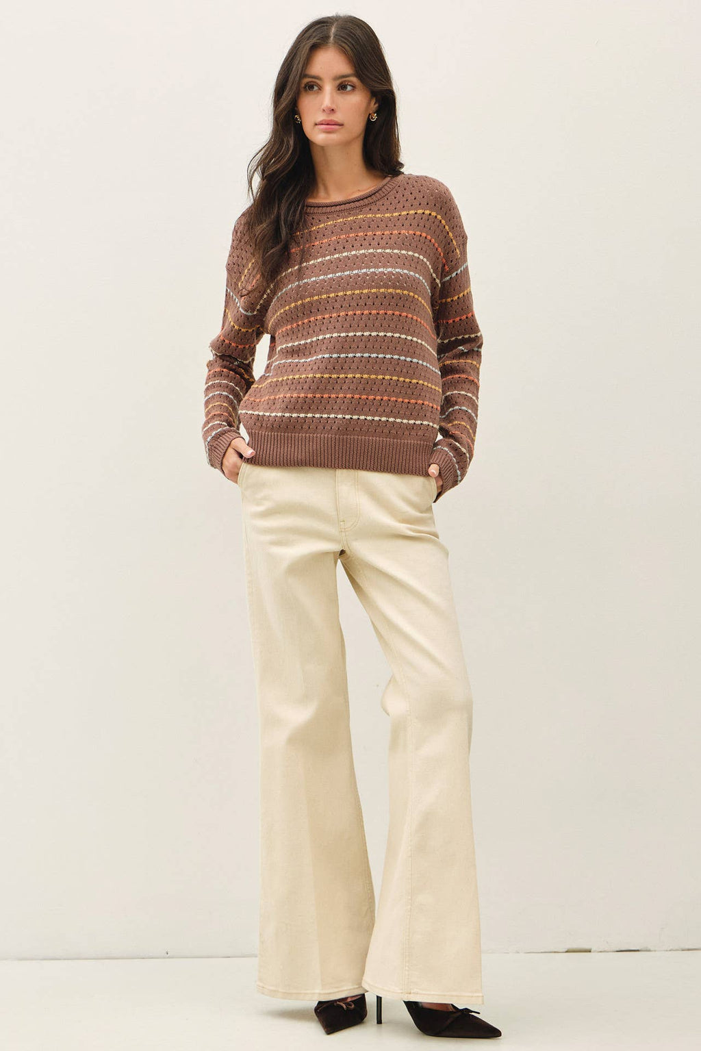 Be Cool - MULTICOLORED STRIPES CROCHET SWEATER