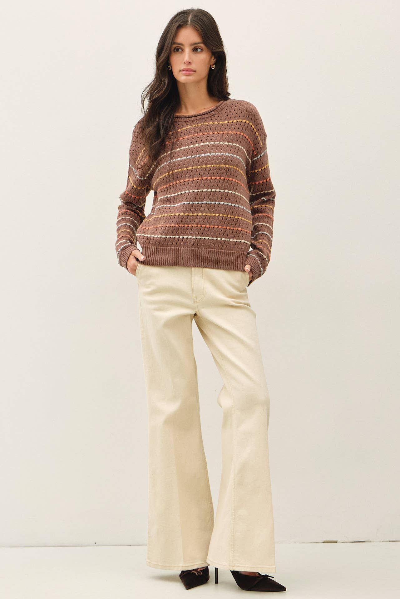 Be Cool - MULTICOLORED STRIPES CROCHET SWEATER