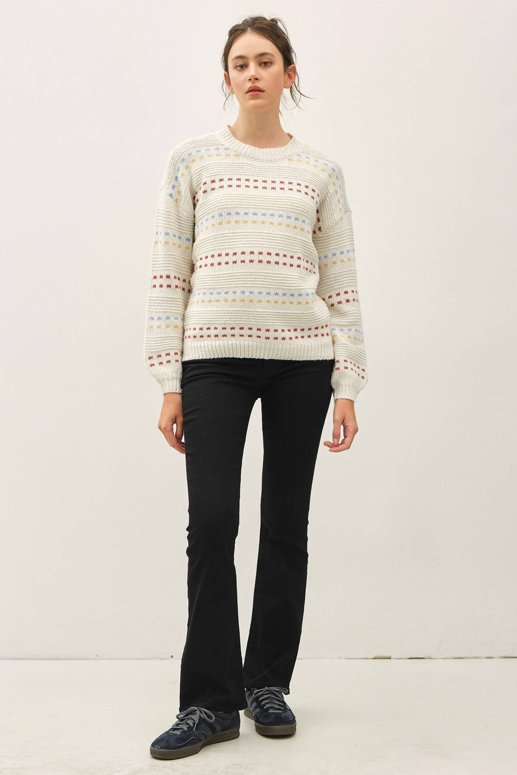 JACQUARD VOLUME SLEEVE SWEATER