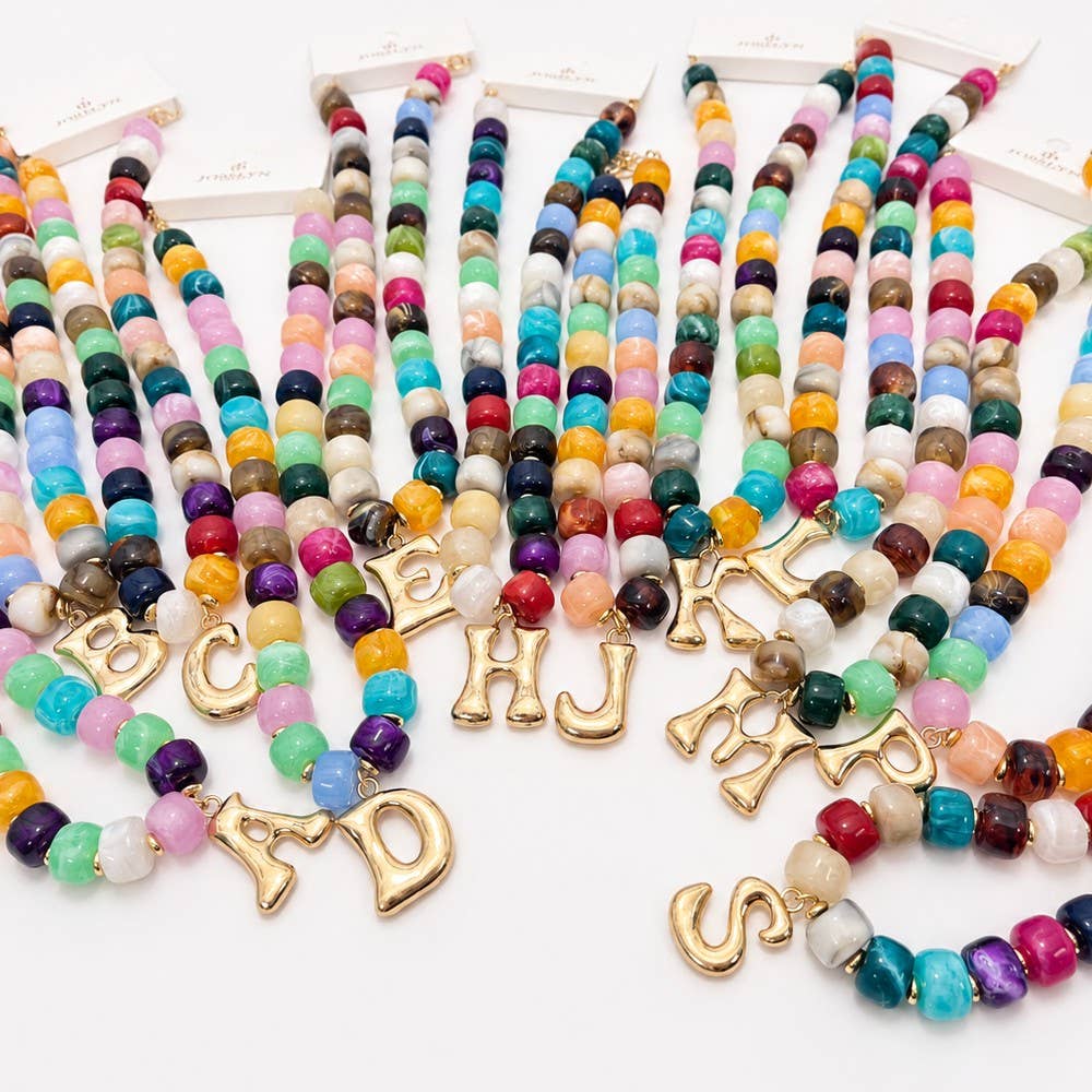 Beaded Initial Charm Necklace| 40NK9655
