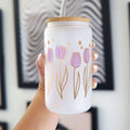 Sip-Sip Hooray! - Purple Tulip 16oz Glass Can Cup With Lid and Straw