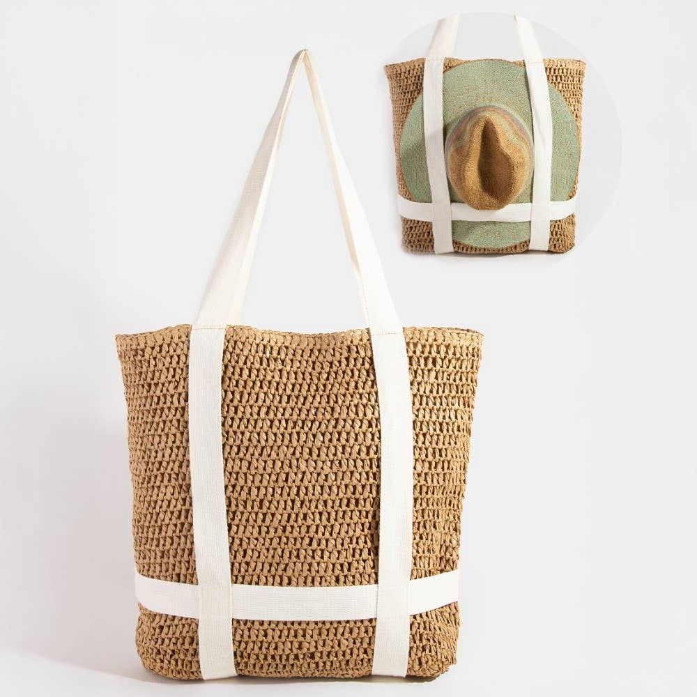 Collections by Fame Accessories - Straw Braided Hat Carrier Tote Bag