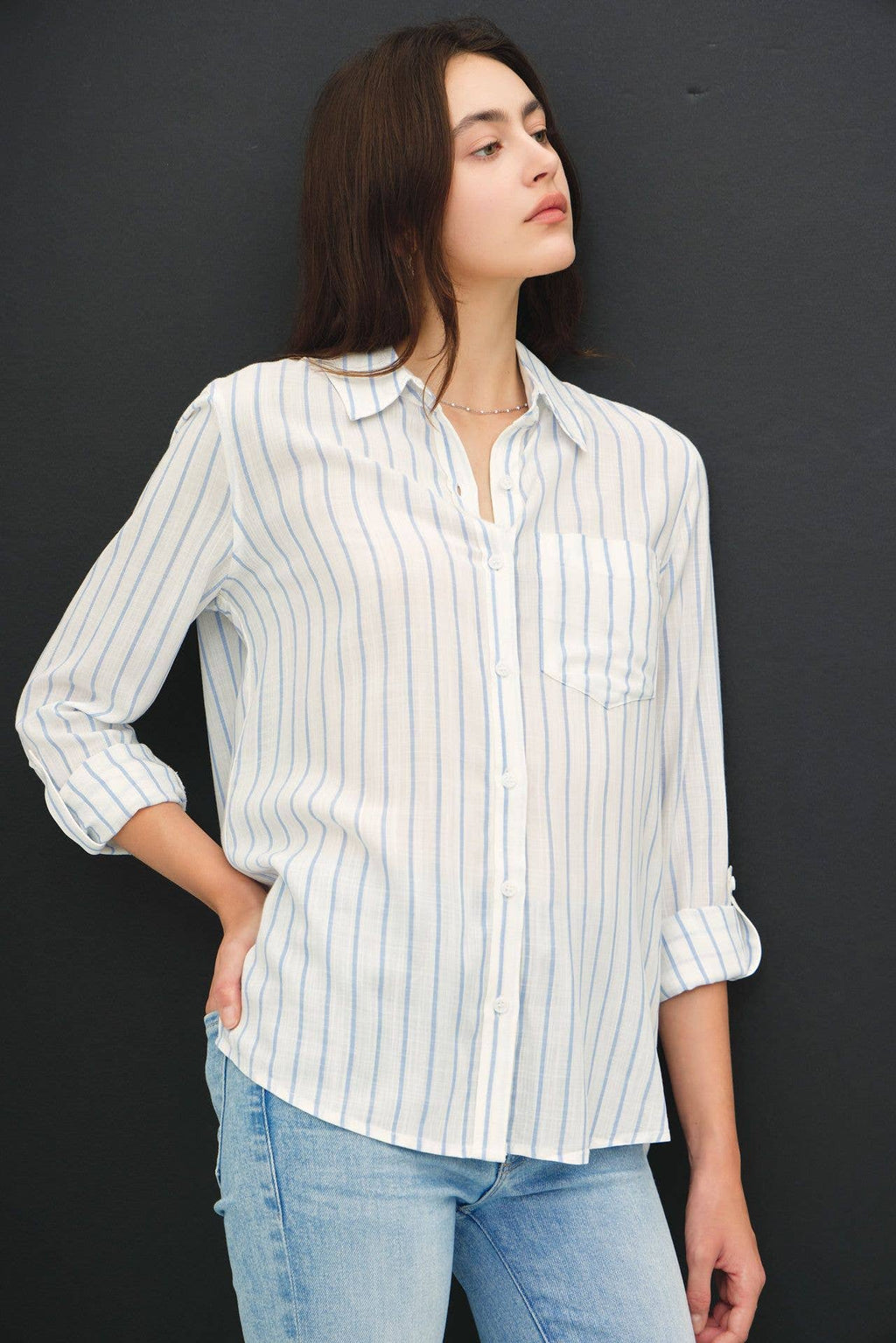 Be Cool - LIGHWEIGHT VERTICAL STRIPE BUTTON UP SHIRT