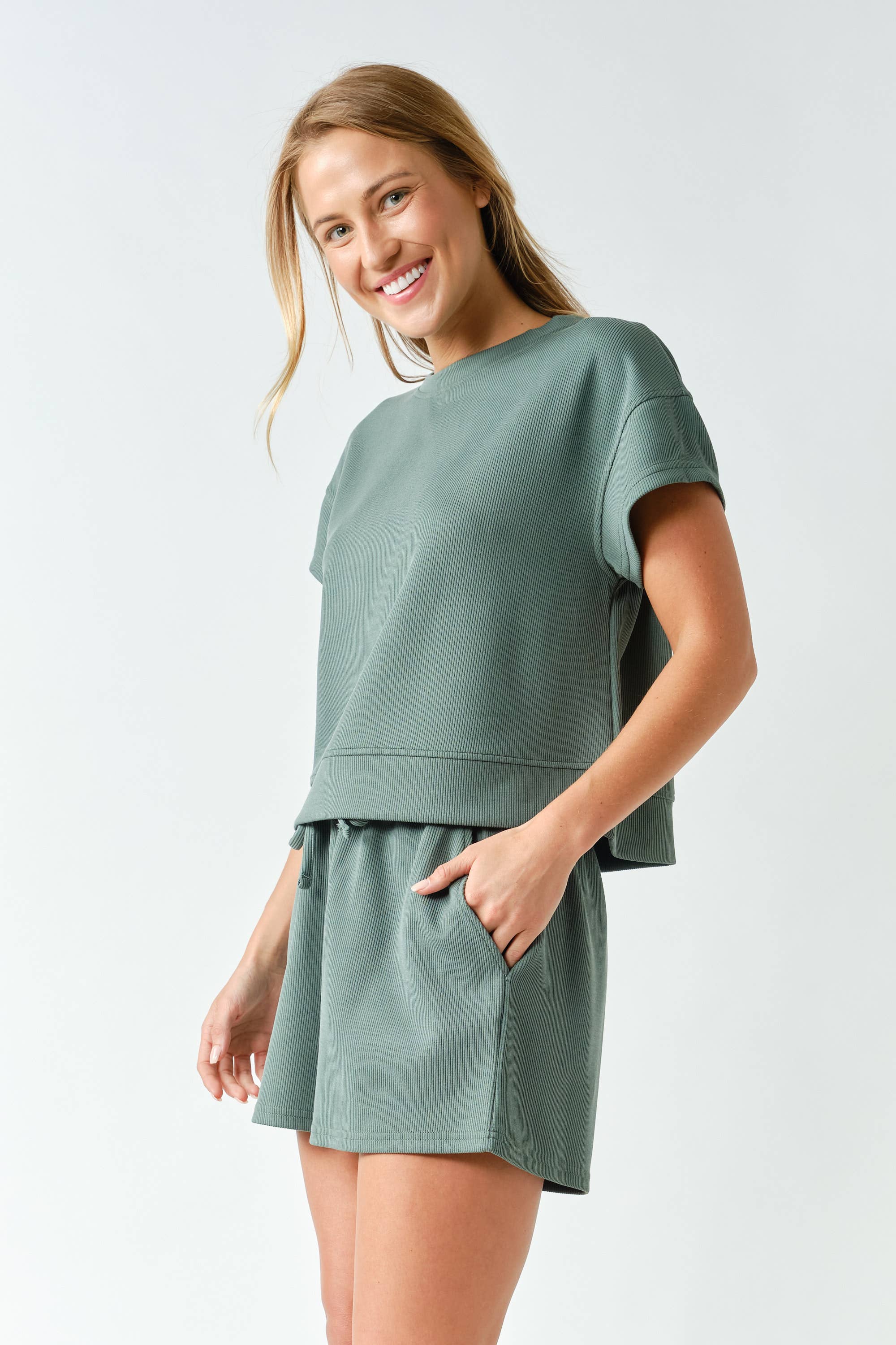 Mono B - Luxe Sand Wash Rib Classic Tee Set