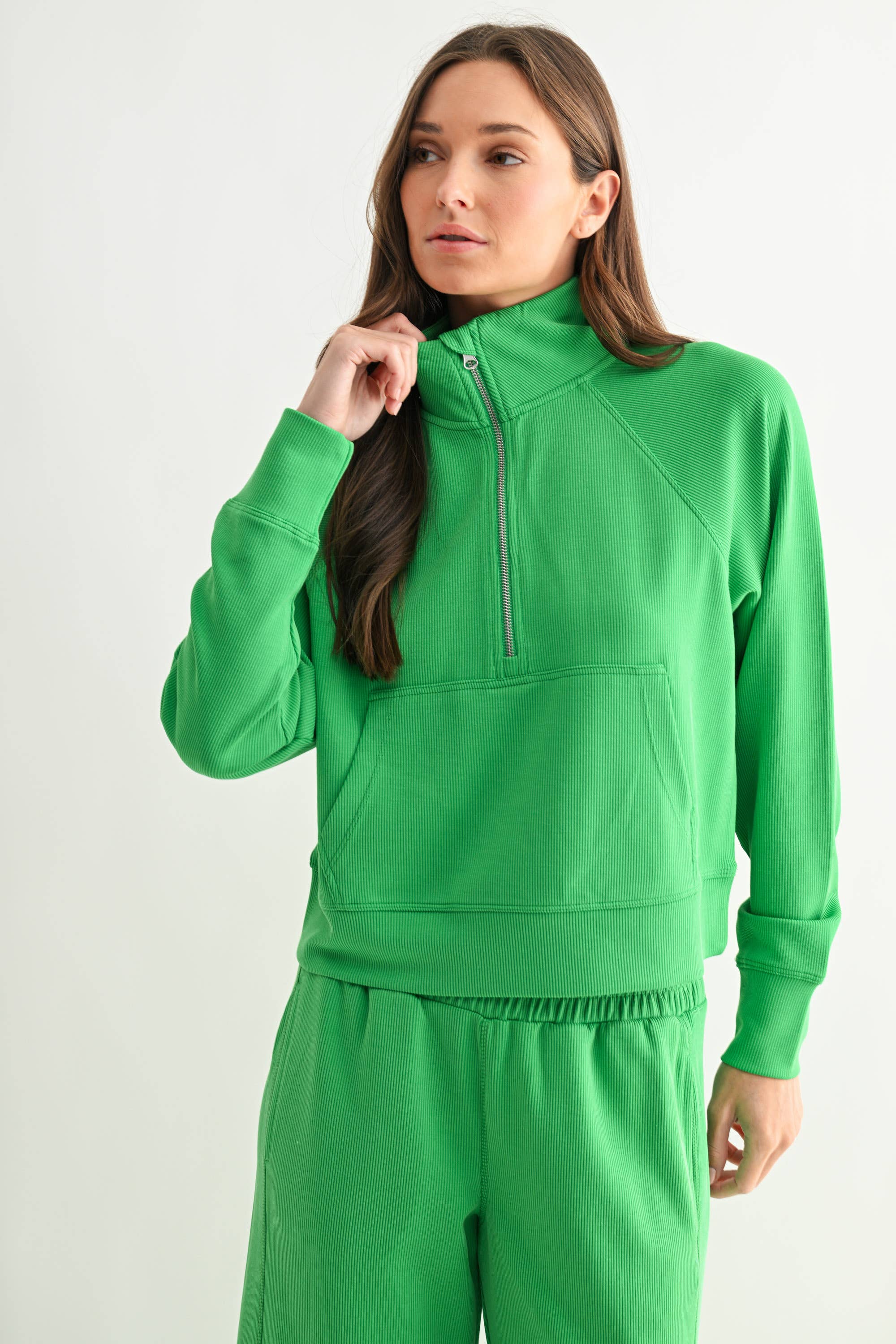 Mono B - Luxe Sand Wash Rib 1/4 Zip Sweater