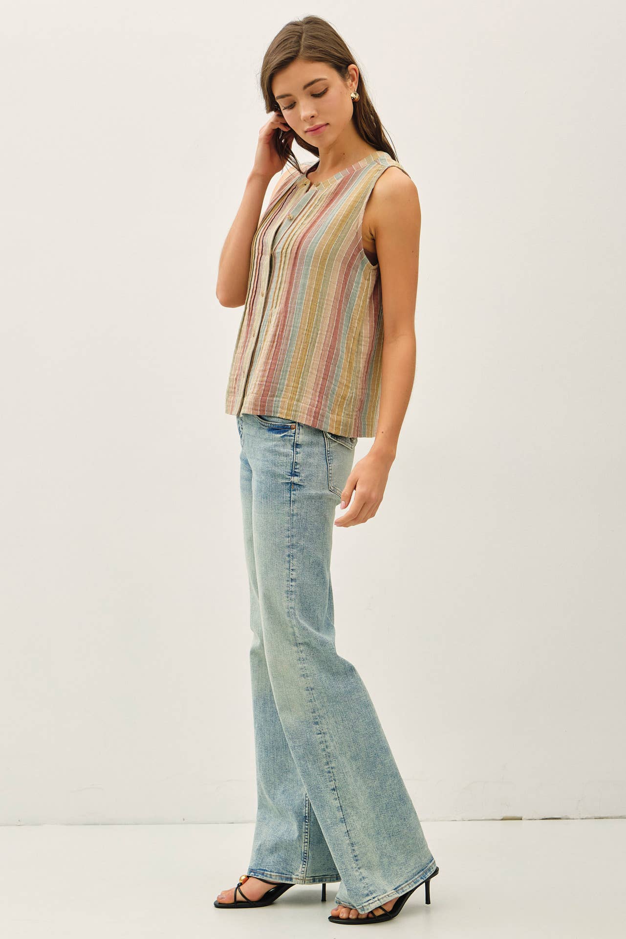 STRIPED GAUZE TOP