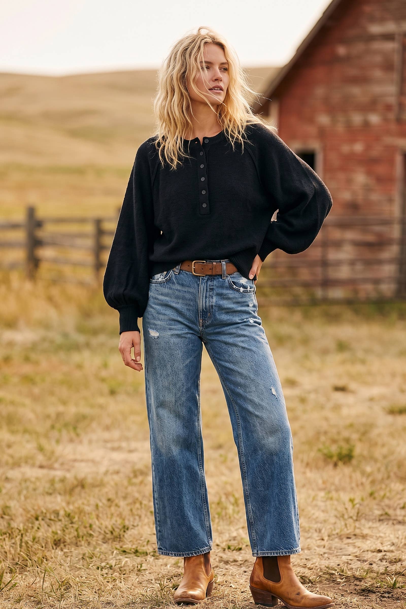 Sewn and Seen - Henley Balloon Sleeve Sweater Top
