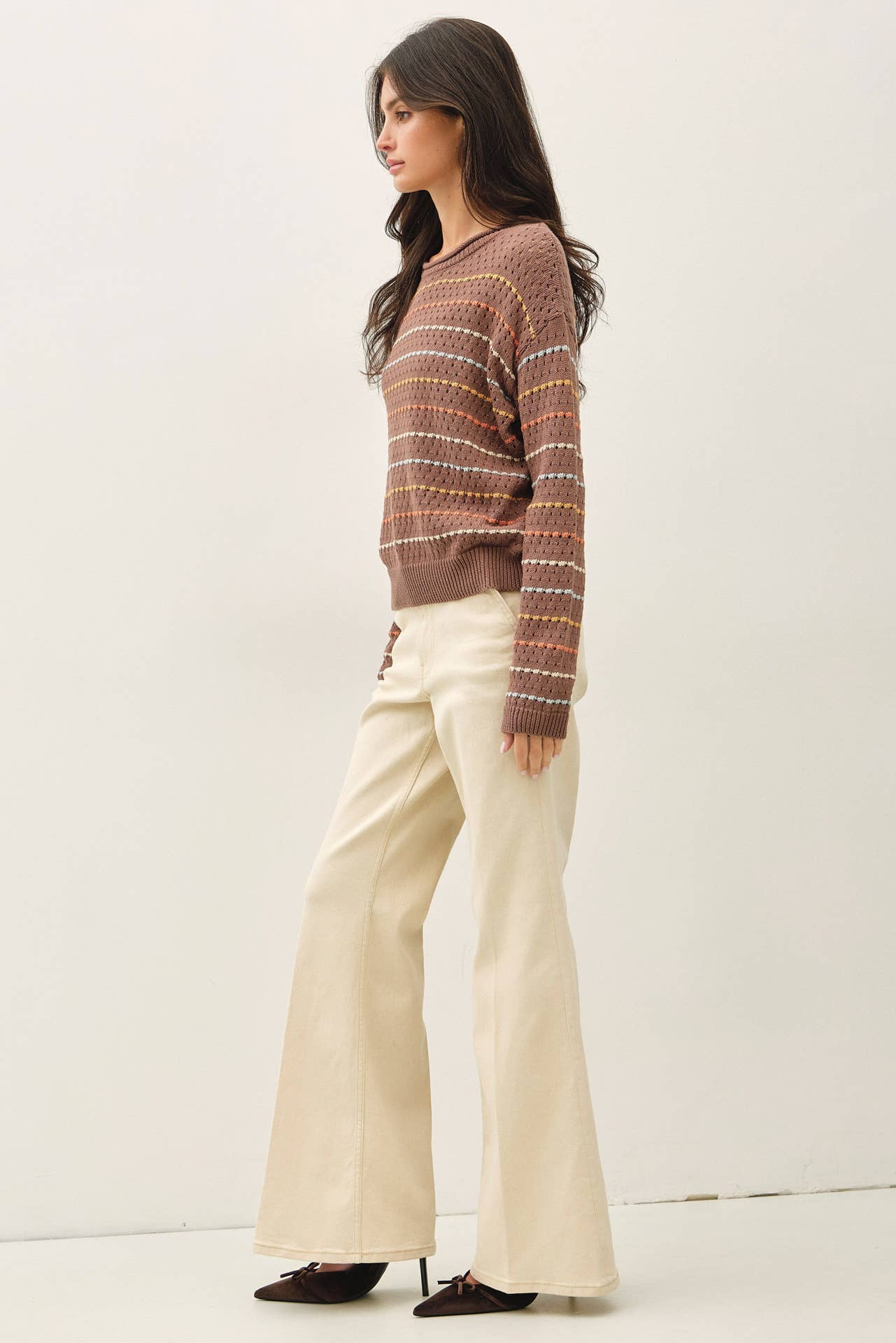 Be Cool - MULTICOLORED STRIPES CROCHET SWEATER