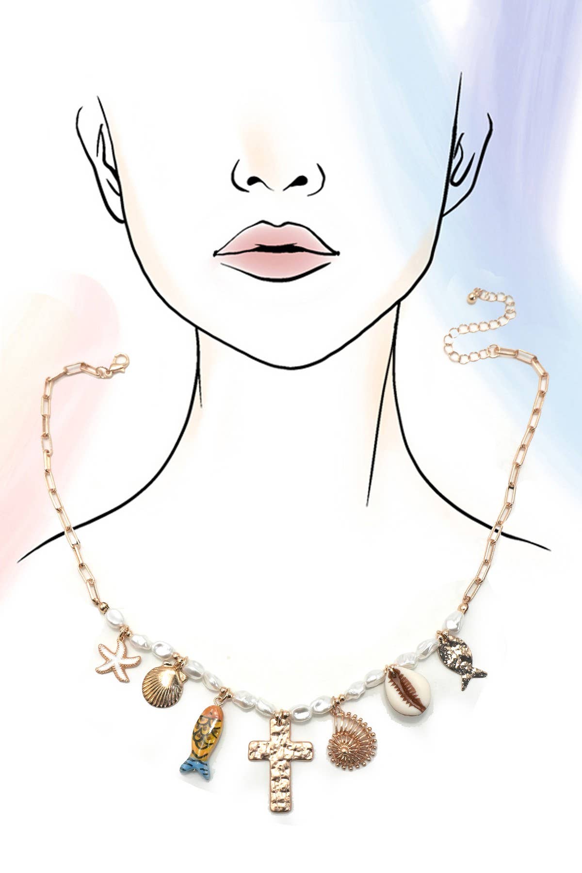 Fish Cross Pearl Necklace